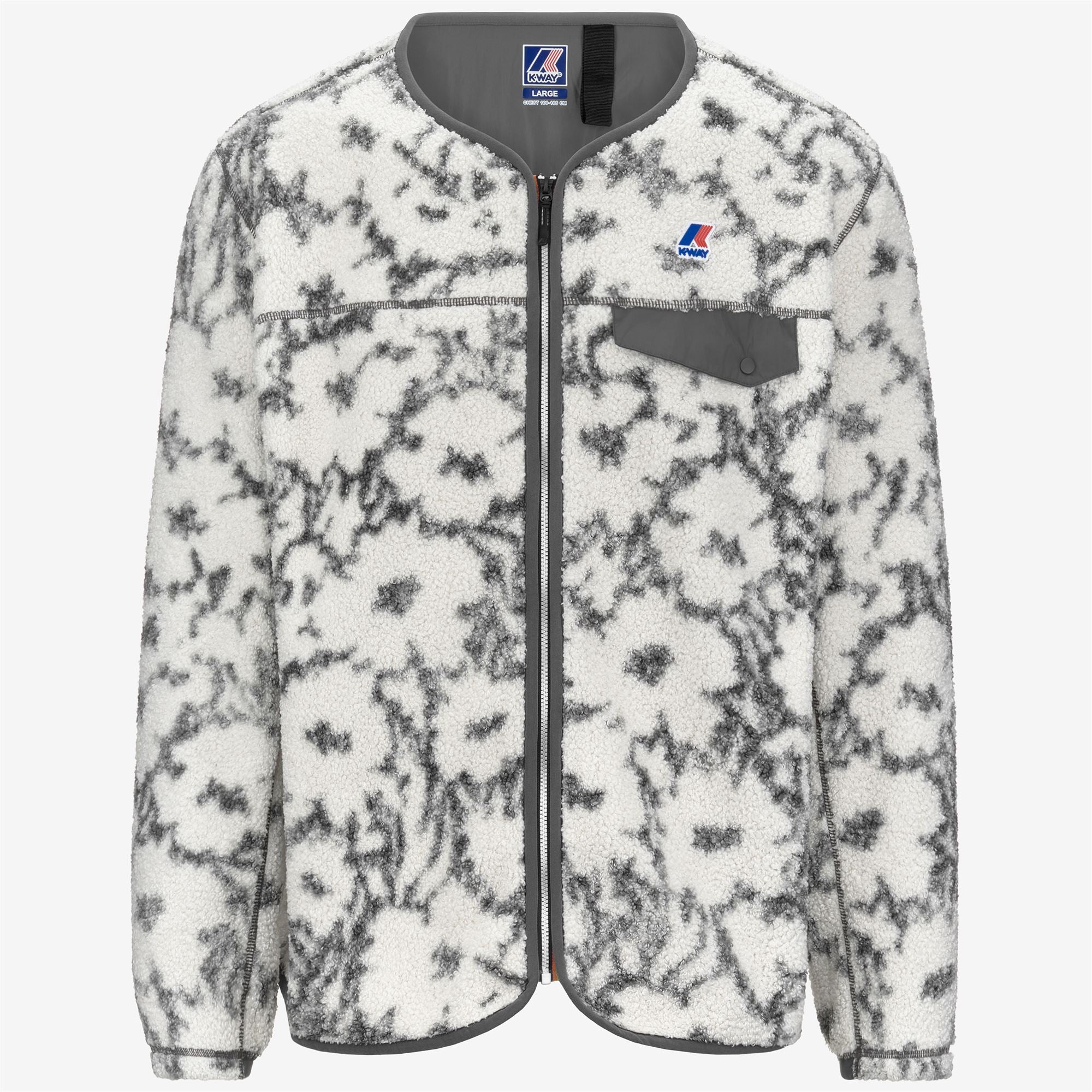 Fleece_UNISEX_ARISTIDE ORSETTO PRINT_Cardigan_Ecru-Grey Shadow Dk Flowers - Commercial 1