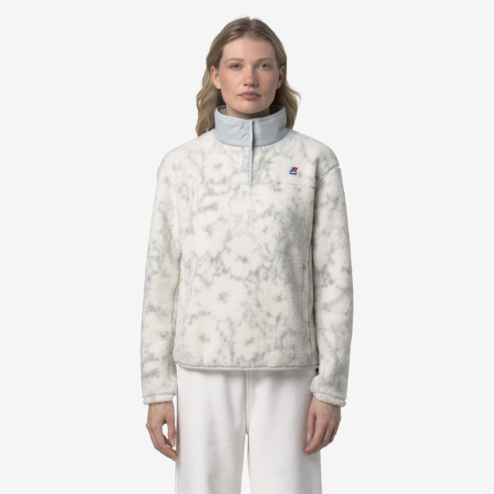 Ecru grey Women's Fleece Pullover with Floral Print 02