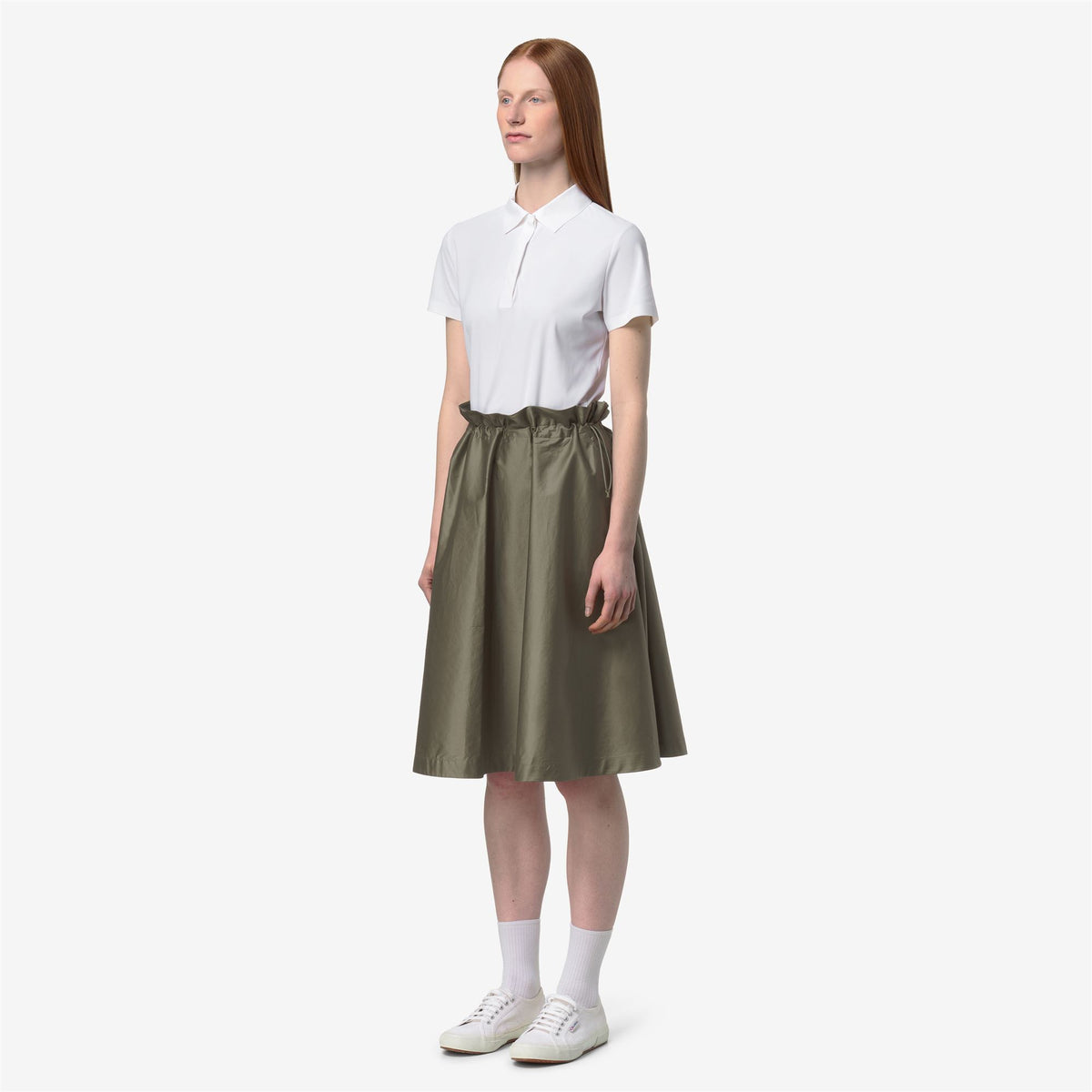 Skirts_Woman_GAELAL SHINY COTTON_Longuette_Green Lichen - Commercial 5