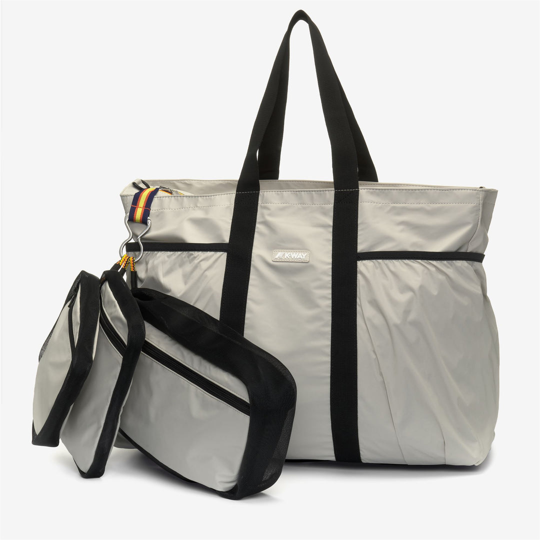 Beige Grey Unisex Versatile Waterproof Beach Tote Bag with Pouches main