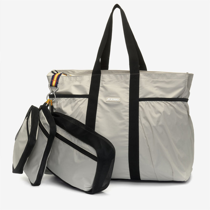 Beige Grey Unisex Versatile Waterproof Beach Tote Bag with Pouches 2