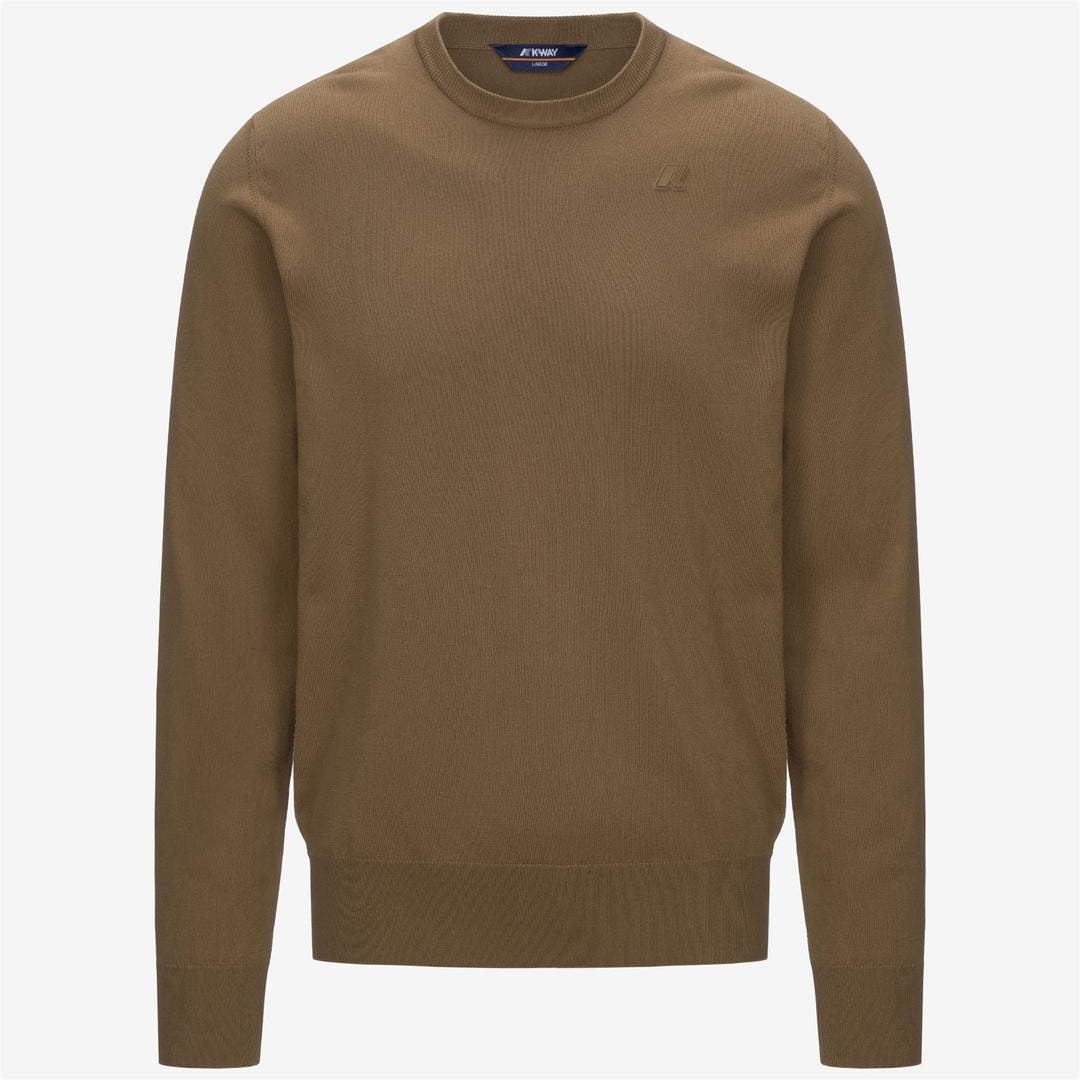 Suéter de algodón de cuello redondo para hombre en marrón y verde 01