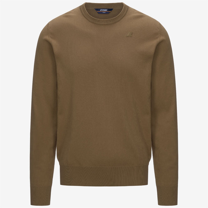 Suéter de algodón de cuello redondo para hombre en marrón y verde 1