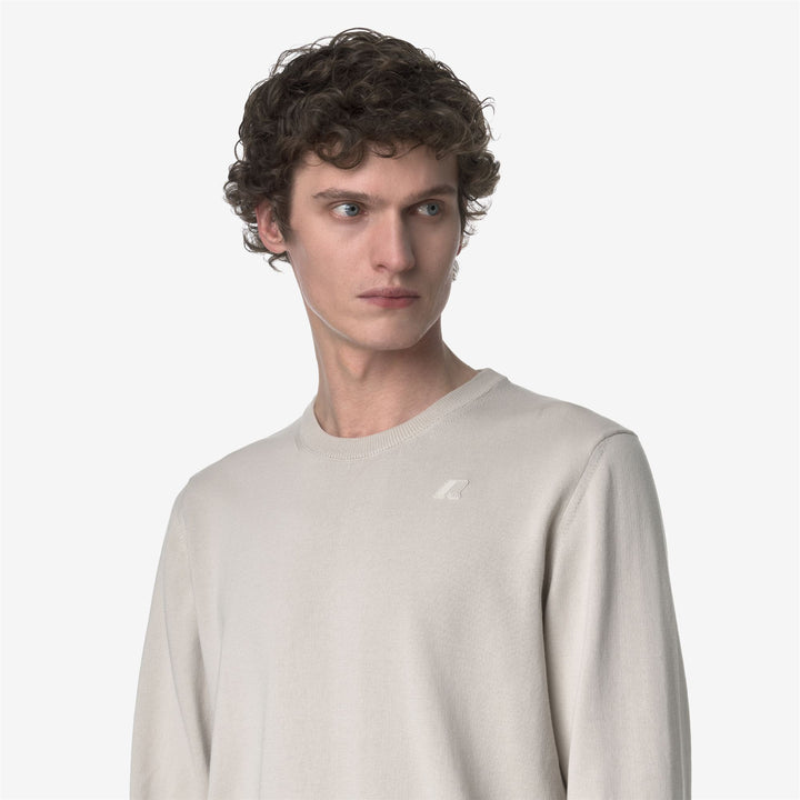 Beige Grey Men's Cotton Crewneck Pullover Sweater for Summer 4