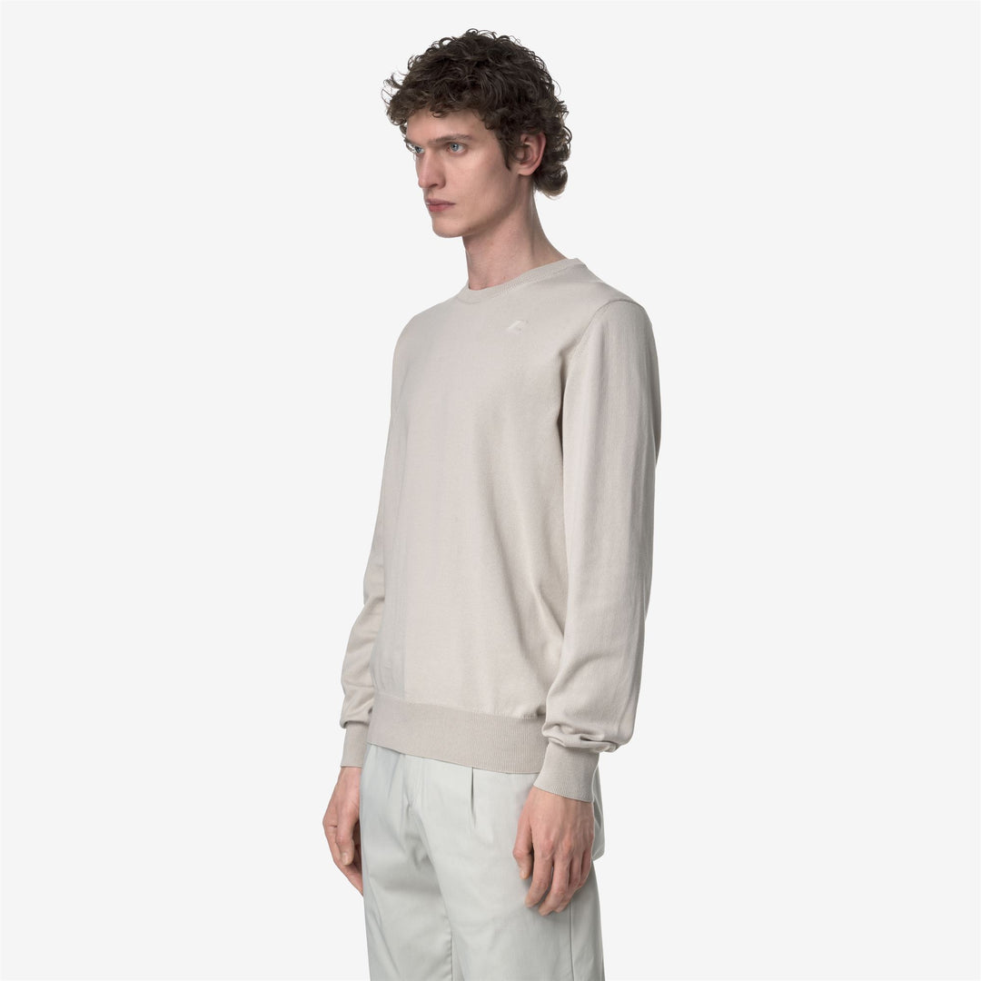 Beige Grey Men's Cotton Crewneck Pullover Sweater for Summer main