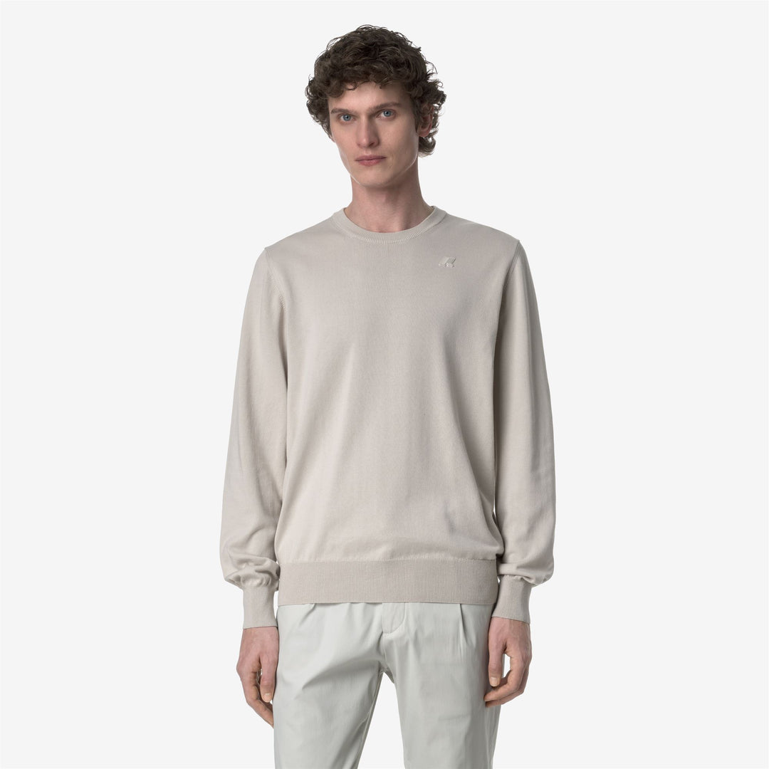 Beige Grey Men's Cotton Crewneck Pullover Sweater for Summer 01