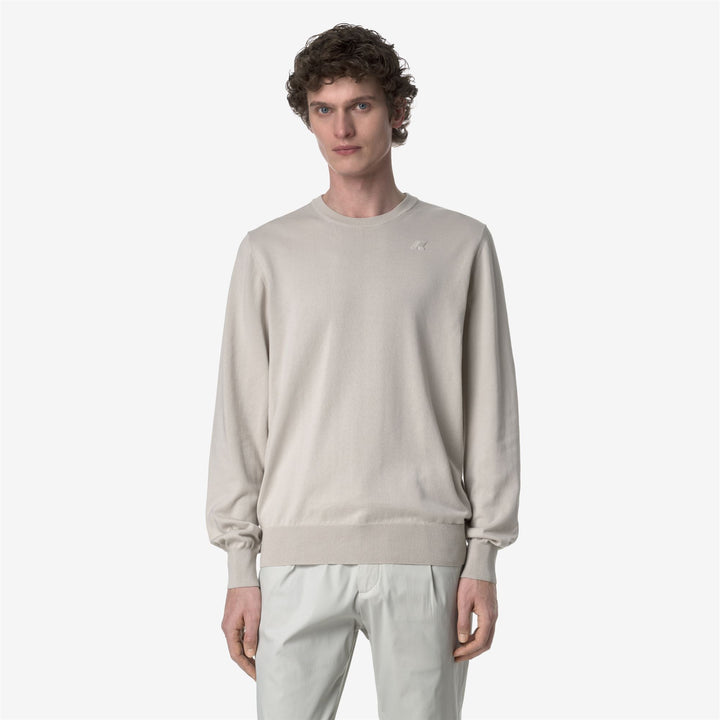 Beige Grey Men's Cotton Crewneck Pullover Sweater for Summer 1