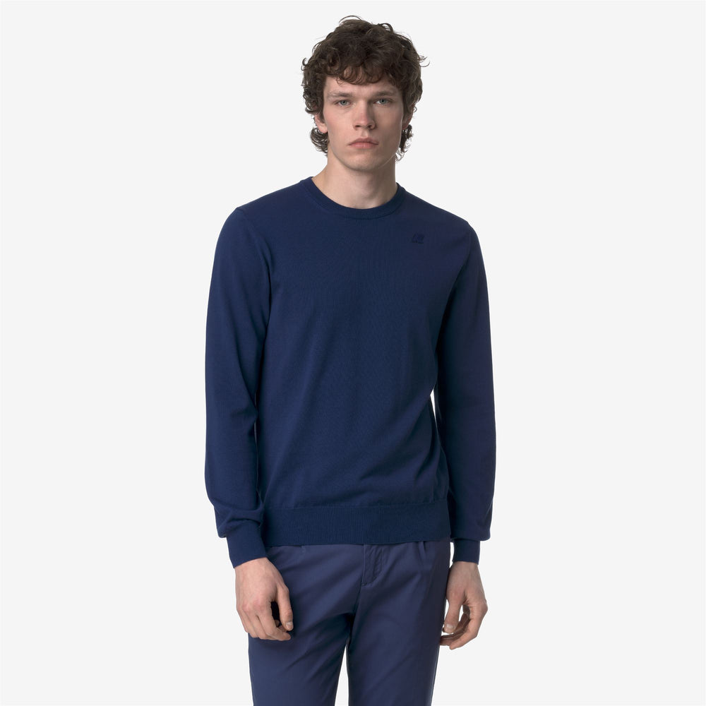Deep Blue Men's Cotton Crewneck Pullover Sweater for Summer 02