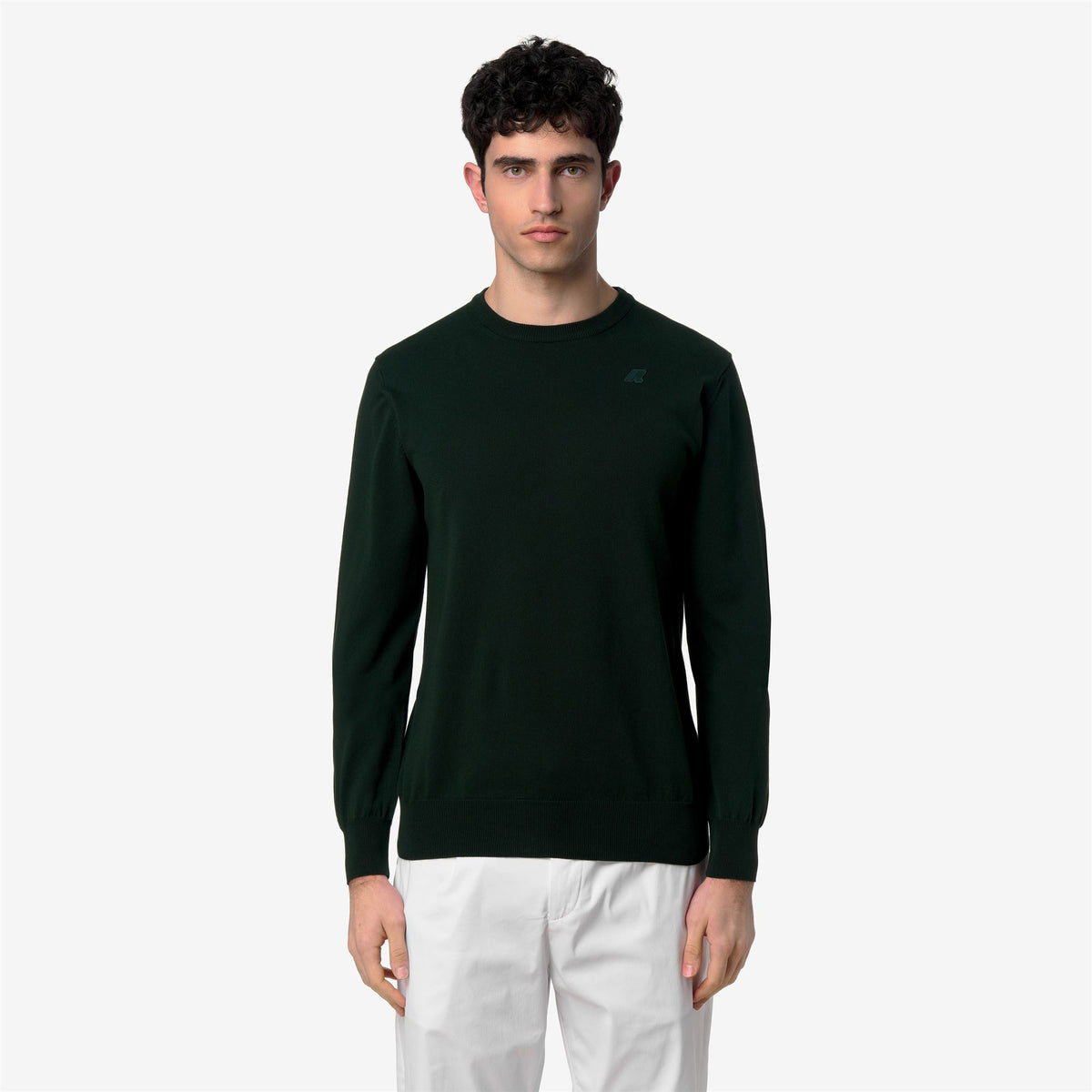 Knitwear_Man_SEBASTIEN COTTON PS_Pull Over_Green Deep Forest - Commercial 4