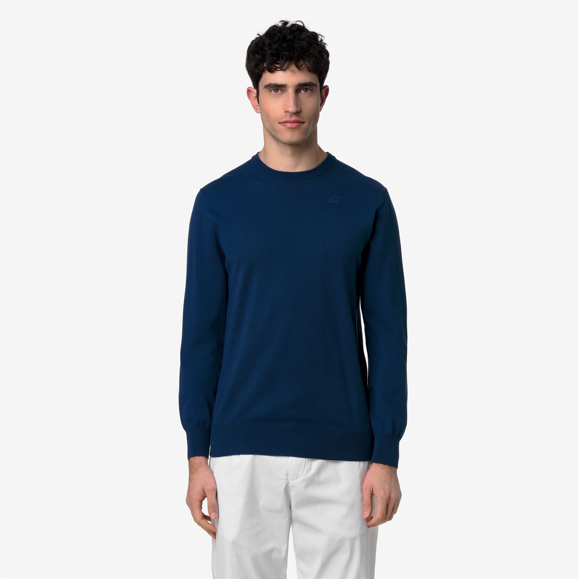 Knitwear_Man_SEBASTIEN COTTON PS_Pull Over_Blue Dk Denim - Commercial 4