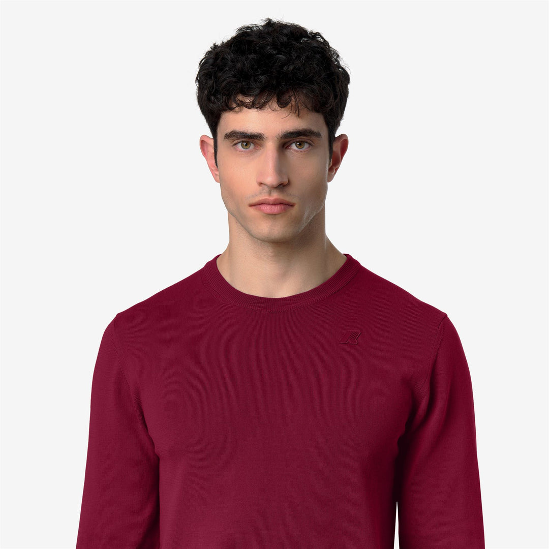 Suéter de algodón de cuello redondo para hombre en rojo oscuro para verano main