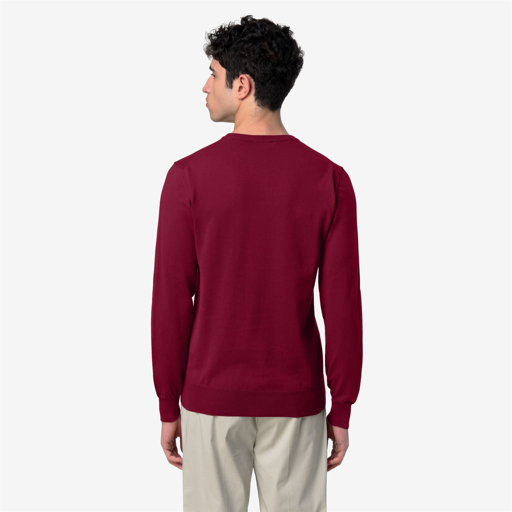 Dark Red Men's Cotton Crewneck Pullover Sweater for Summer 02