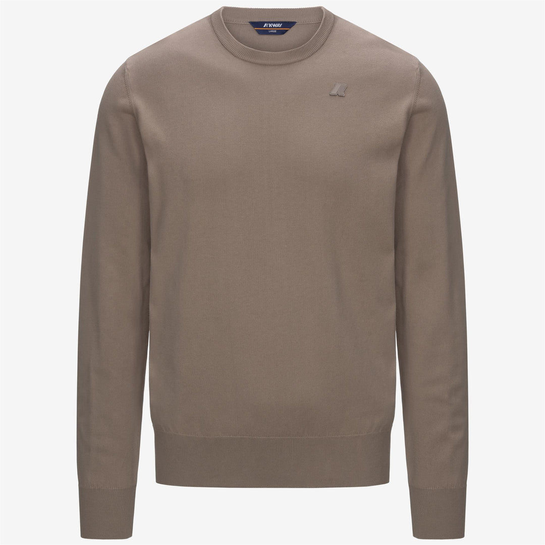 Suéter de algodón de cuello redondo para hombre en beige y marrón 01
