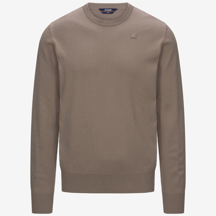 Suéter de algodón de cuello redondo para hombre en beige y marrón 1