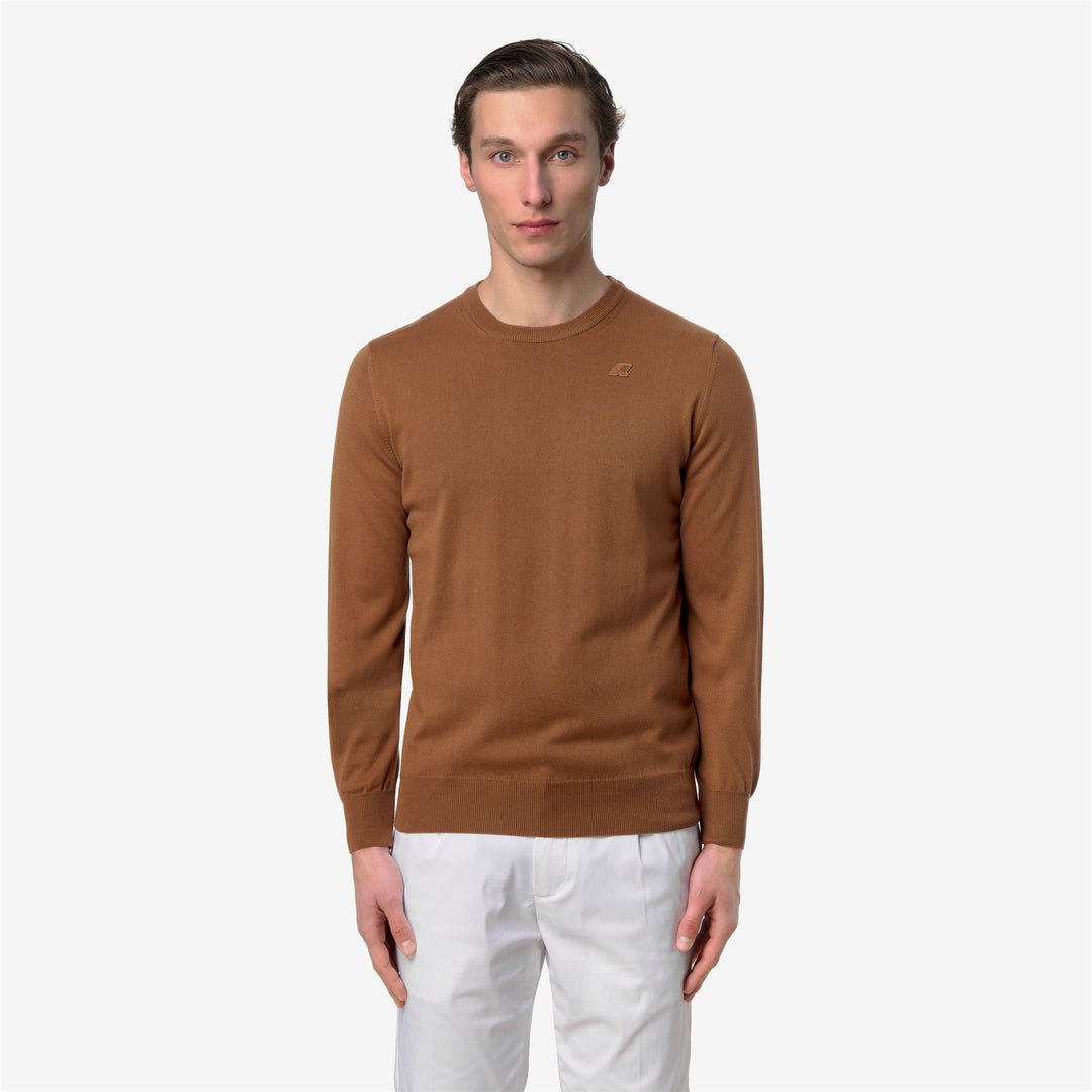Suéter de cuello redondo de algodón para hombre en marrón y naranja main