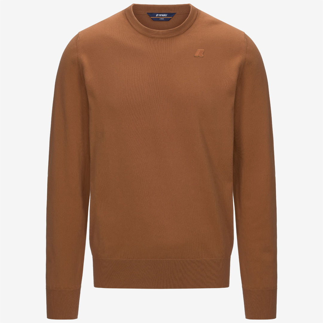 Suéter de cuello redondo de algodón para hombre en marrón y naranja 01