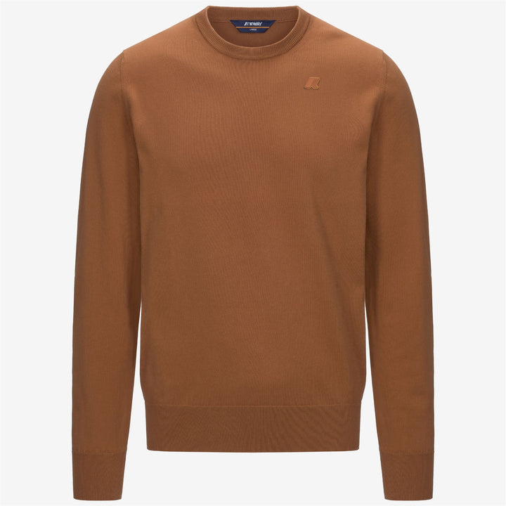 Suéter de cuello redondo de algodón para hombre en marrón y naranja 1