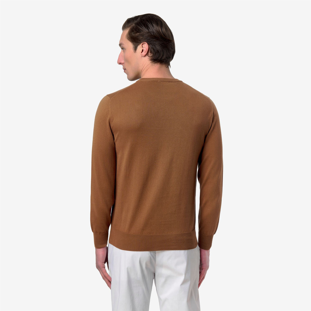 Suéter de cuello redondo de algodón para hombre en marrón y naranja main