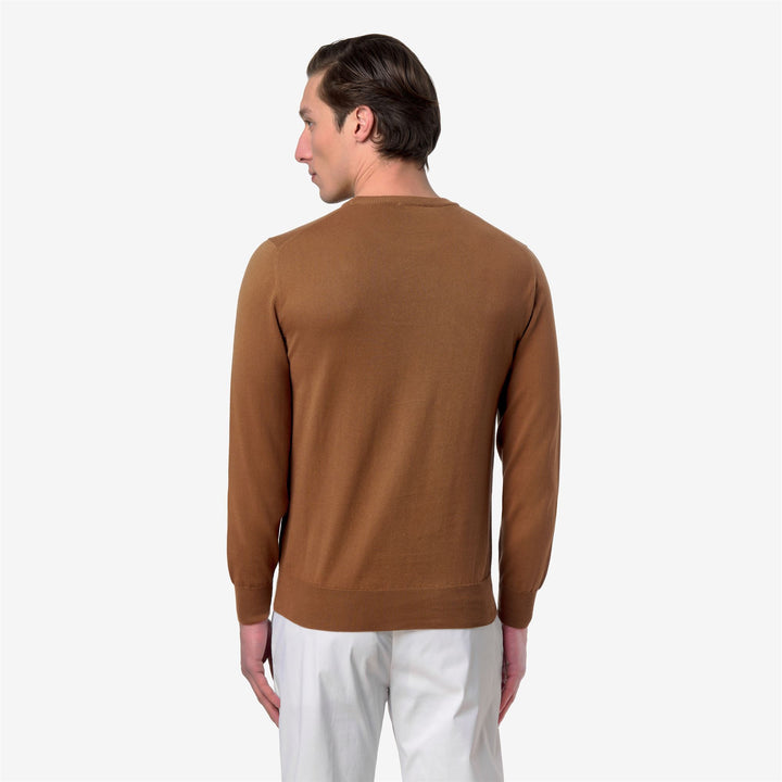 Suéter de cuello redondo de algodón para hombre en marrón y naranja 5