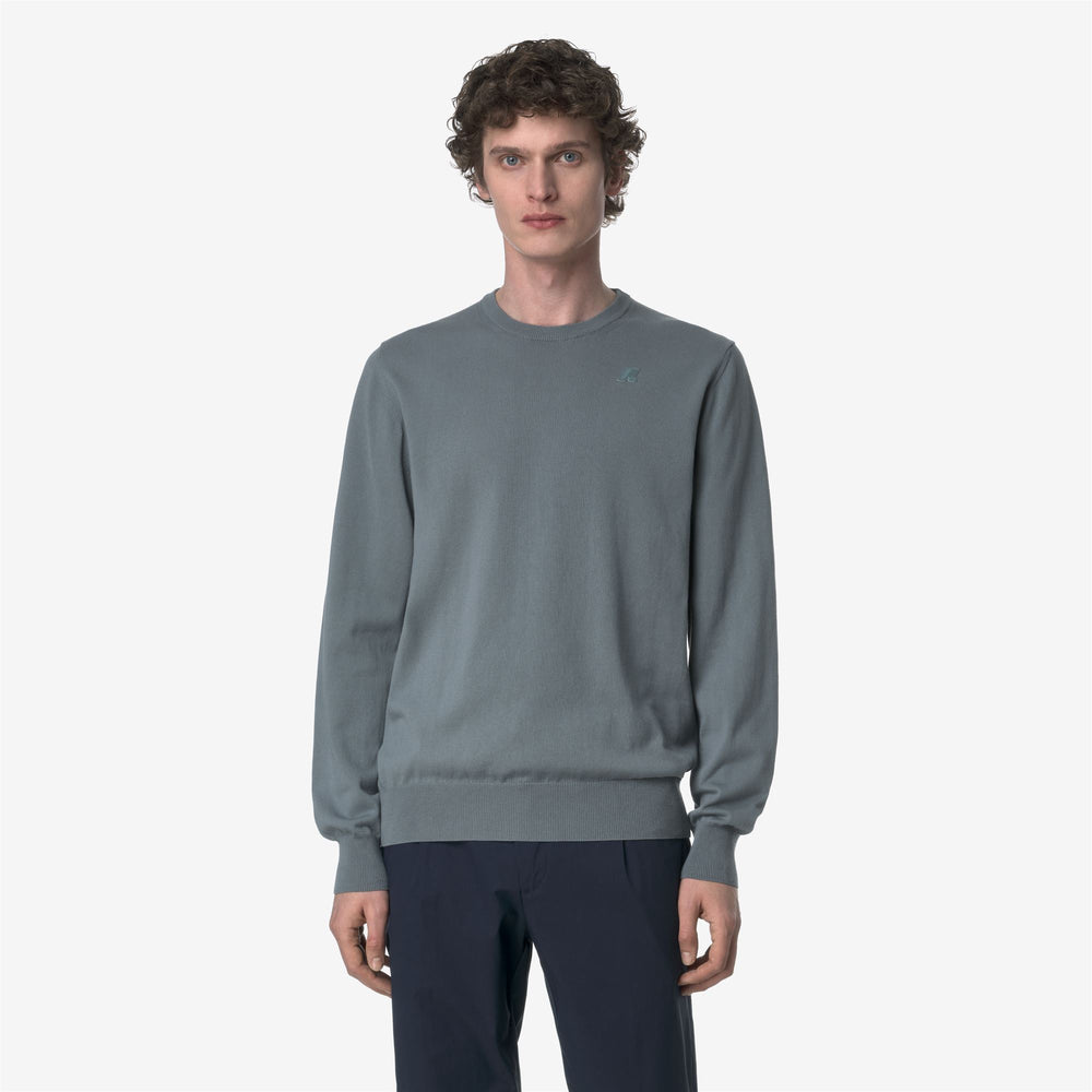 Grey Blue Men's Cotton Crewneck Pullover Sweater for Summer 02