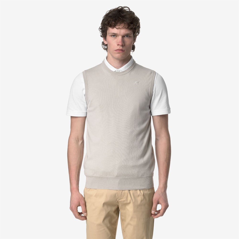 Beige Grey Men's Cotton Crewneck Vest for Summer Wear 02