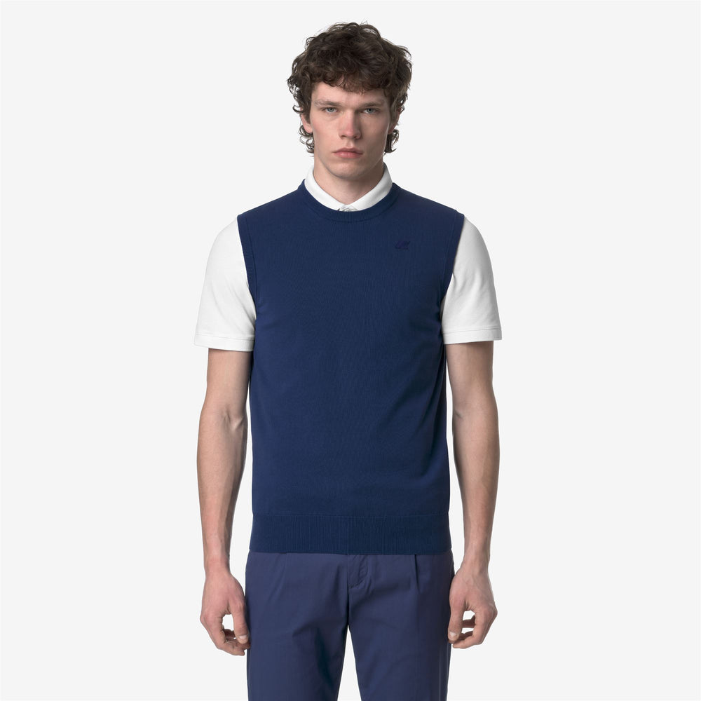 Deep Blue Men's Cotton Crewneck Vest for Summer Wear 02