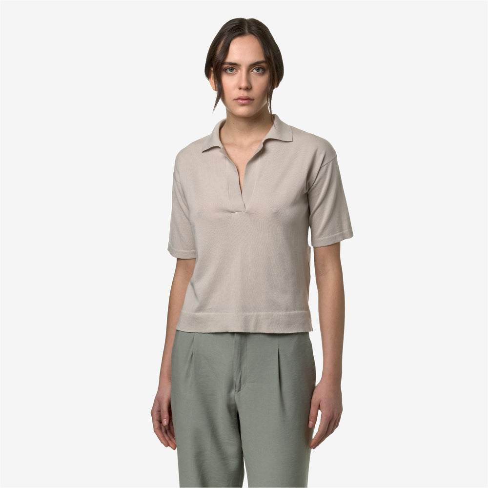 Beige Grey Women's Knit Polo Shirt for City Wear 02