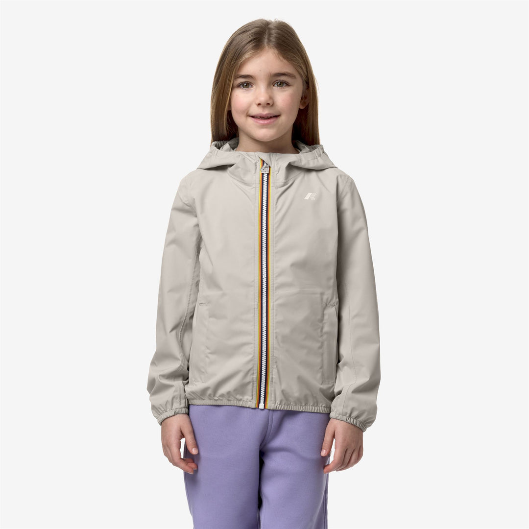 Beige Grey Girl's Slim Fit Waterproof Jacket with Adjustable Hood 01