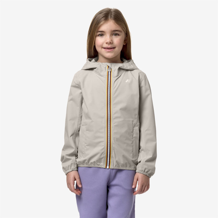 Chaqueta impermeable ajustable con capucha para niña en beige y gris 1