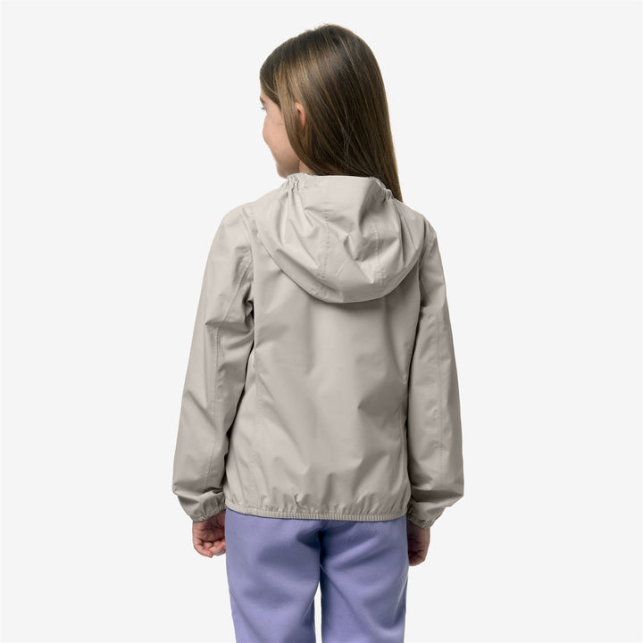 Chaqueta impermeable ajustable con capucha para niña en beige y gris 3