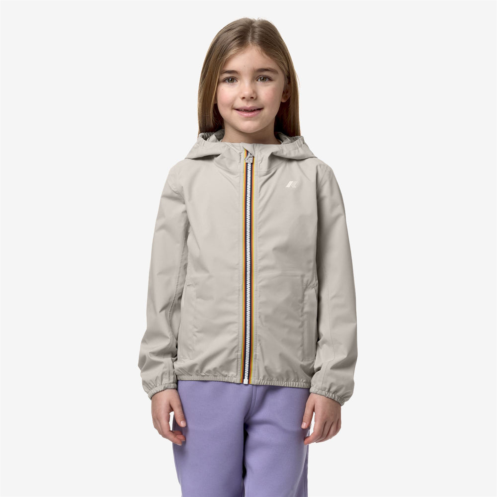 Beige Grey Girl's Slim Fit Waterproof Jacket with Adjustable Hood 02