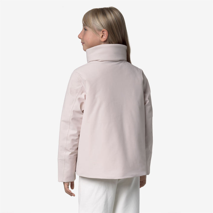 Giacca corta impermeabile grigia da bambina con cappuccio ripiegabile 5