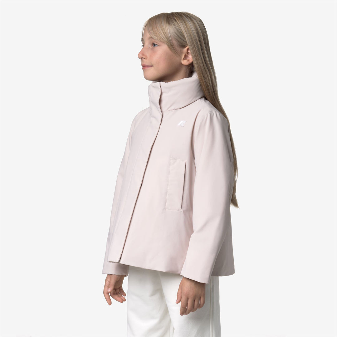 Giacca corta impermeabile grigia da bambina con cappuccio ripiegabile main