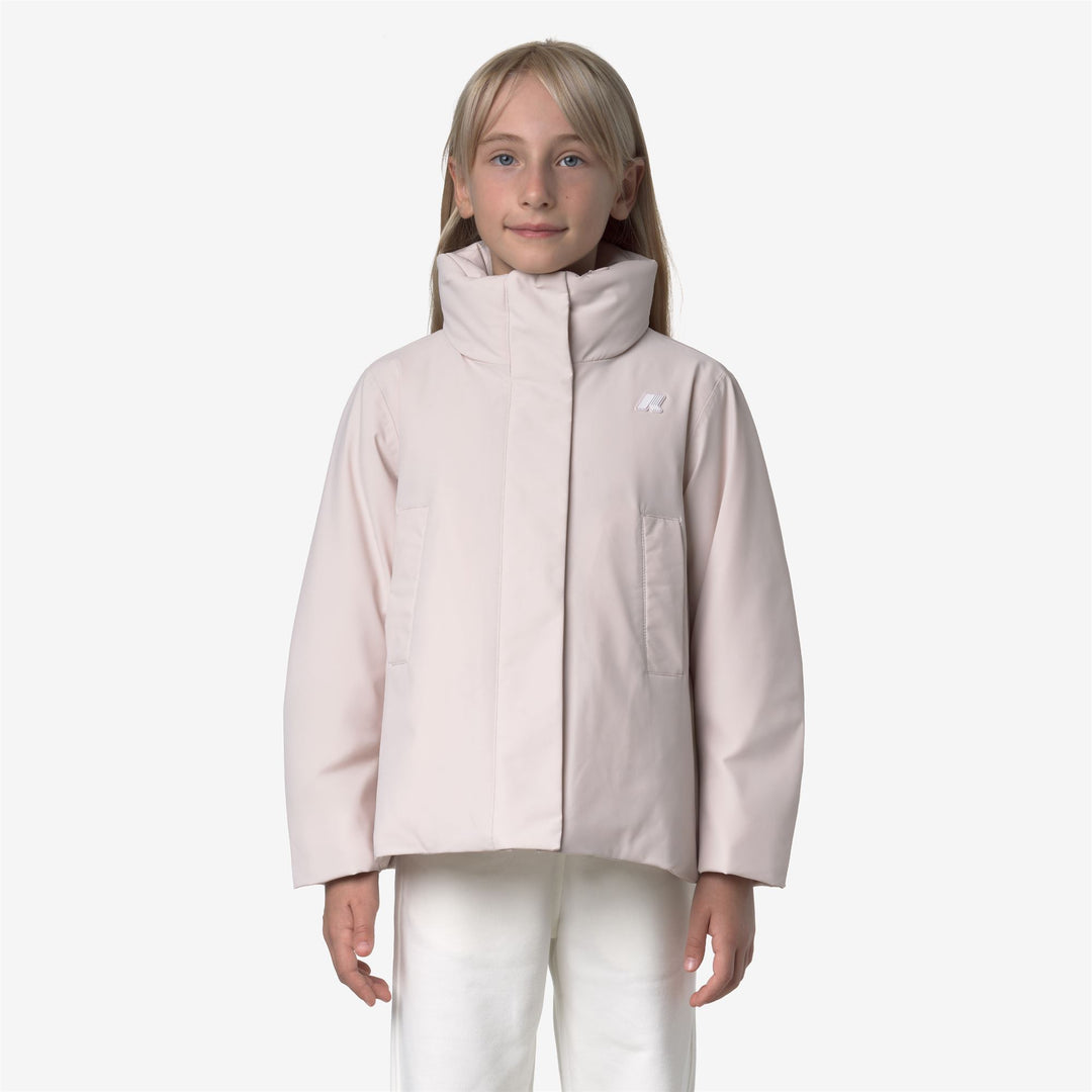 Giacca corta impermeabile grigia da bambina con cappuccio ripiegabile main