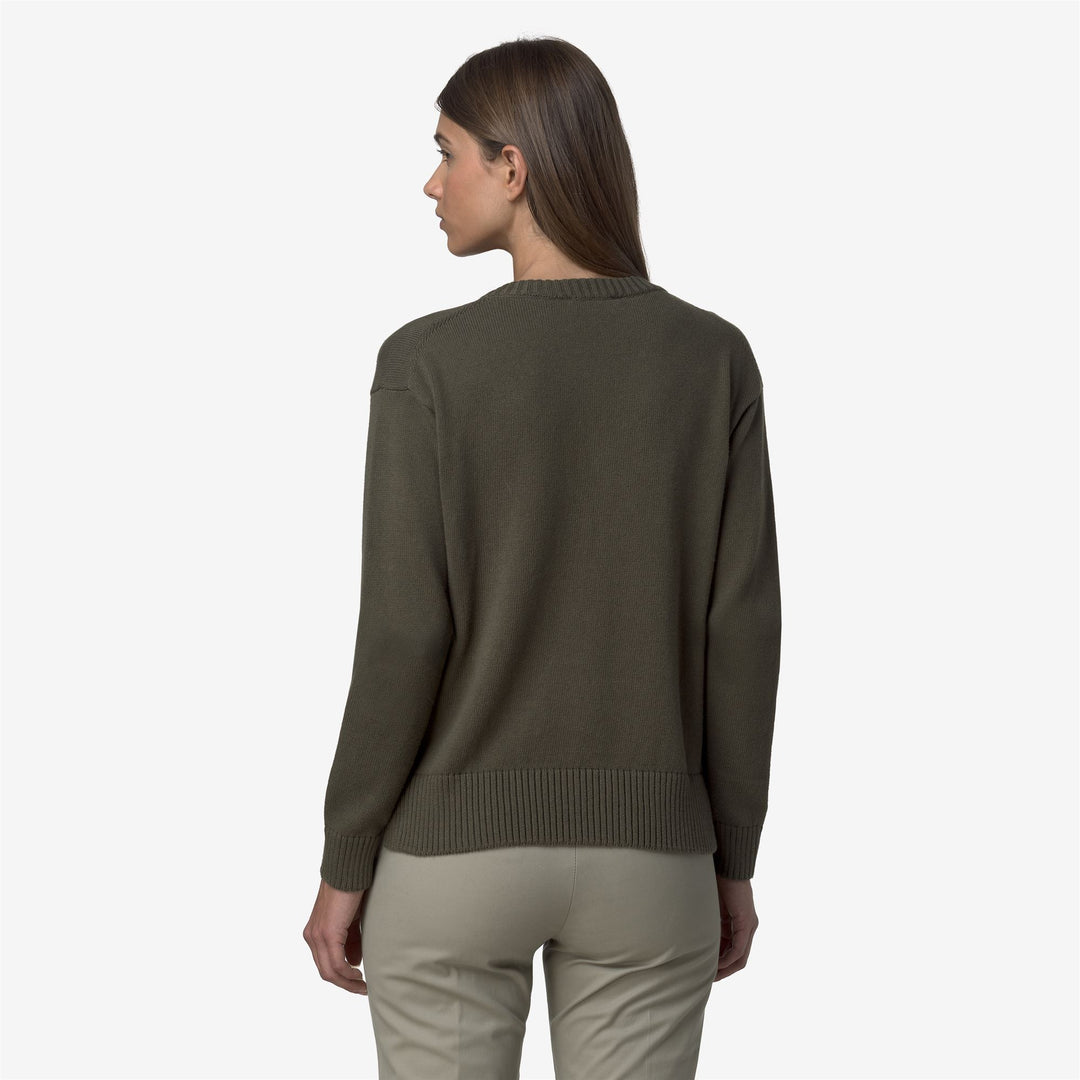 Maglione da donna in cashmere e cotone con scollo a V, verde nerastro main