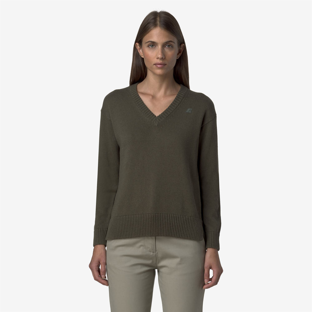 Green blackish Women's Cashmere Cotton V-neck Sweater 02