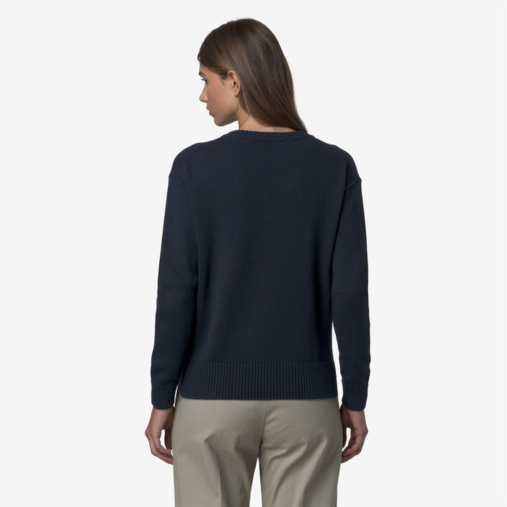 Suéter azul de cachemira y algodón para mujer con cuello en V y aberturas laterales 5