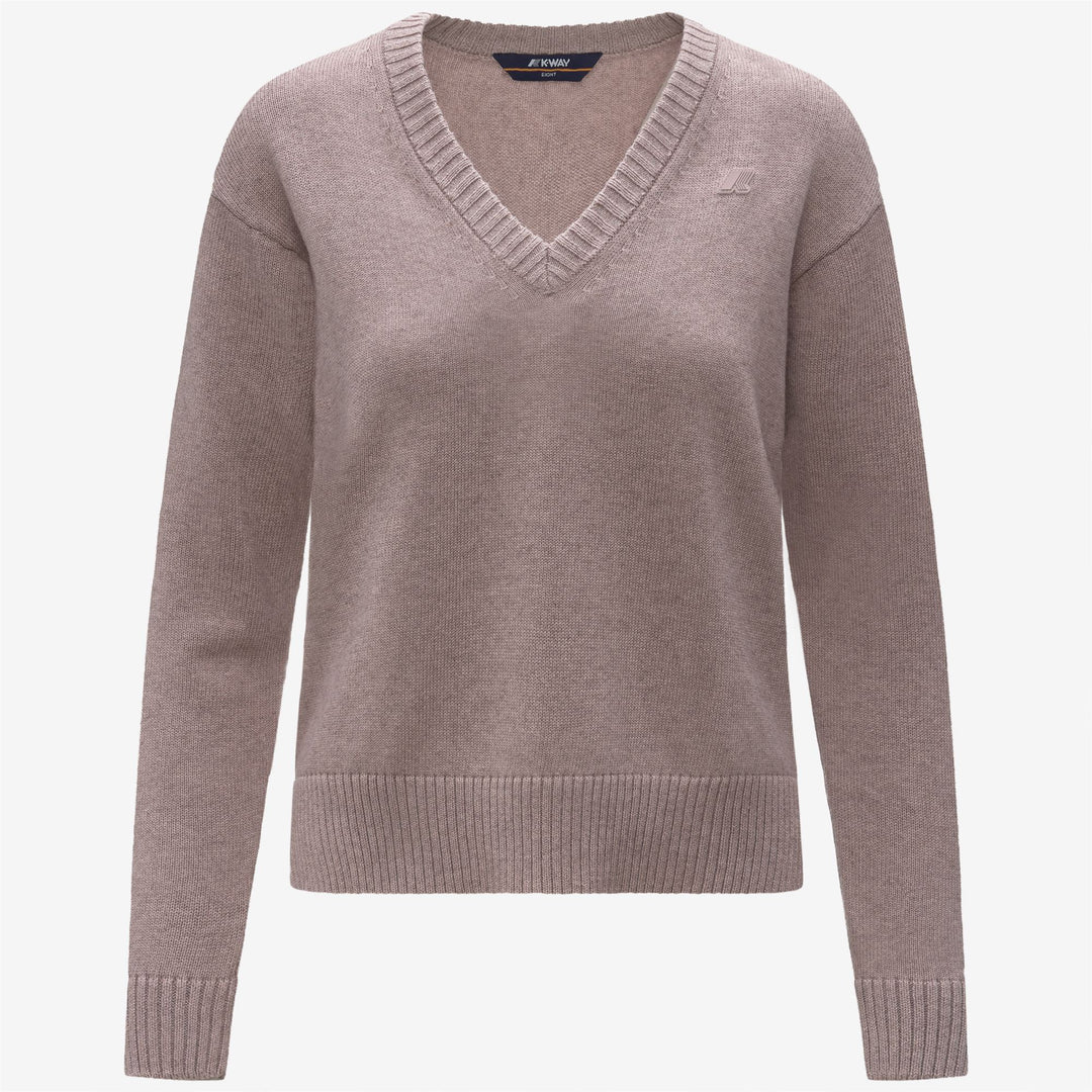 Maglione da donna in cotone e cashmere con scollo a V, colore marrone e rosa 01