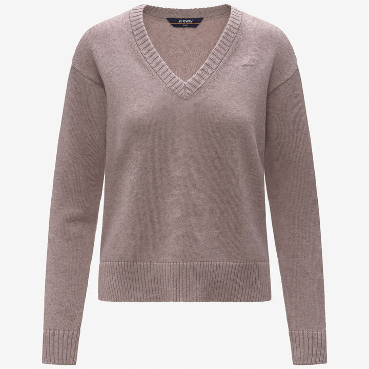Maglione da donna in cotone e cashmere con scollo a V, colore marrone e rosa 1