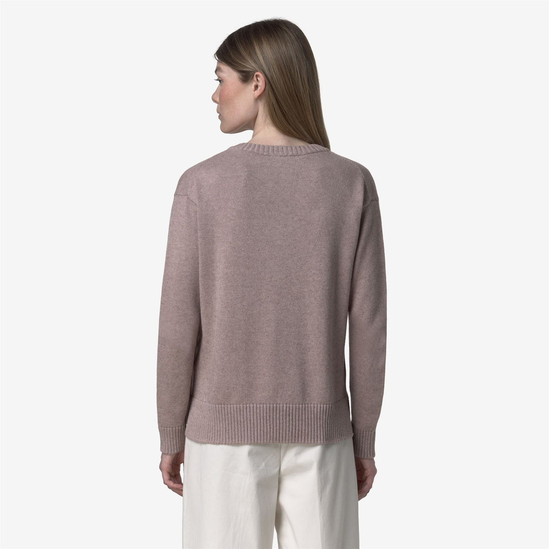 Maglione da donna in cotone e cashmere con scollo a V, colore marrone e rosa main