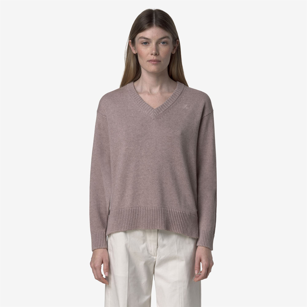 Brown pink Women's Cotton Cashmere V-neck Pullover Sweater 02