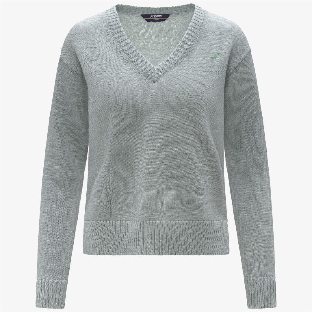 Maglione grigio da donna in cotone e cashmere con scollo a V 01