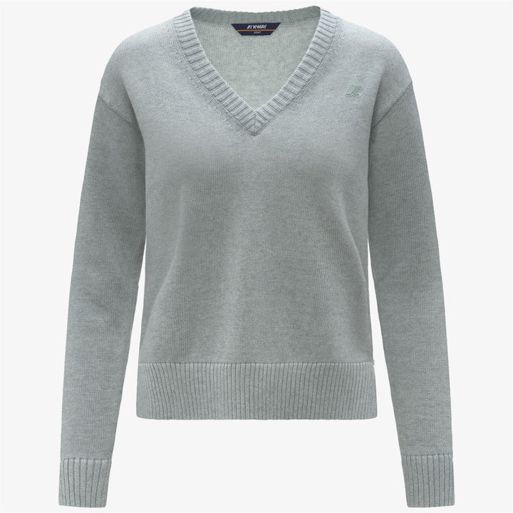 Maglione grigio da donna in cotone e cashmere con scollo a V 1