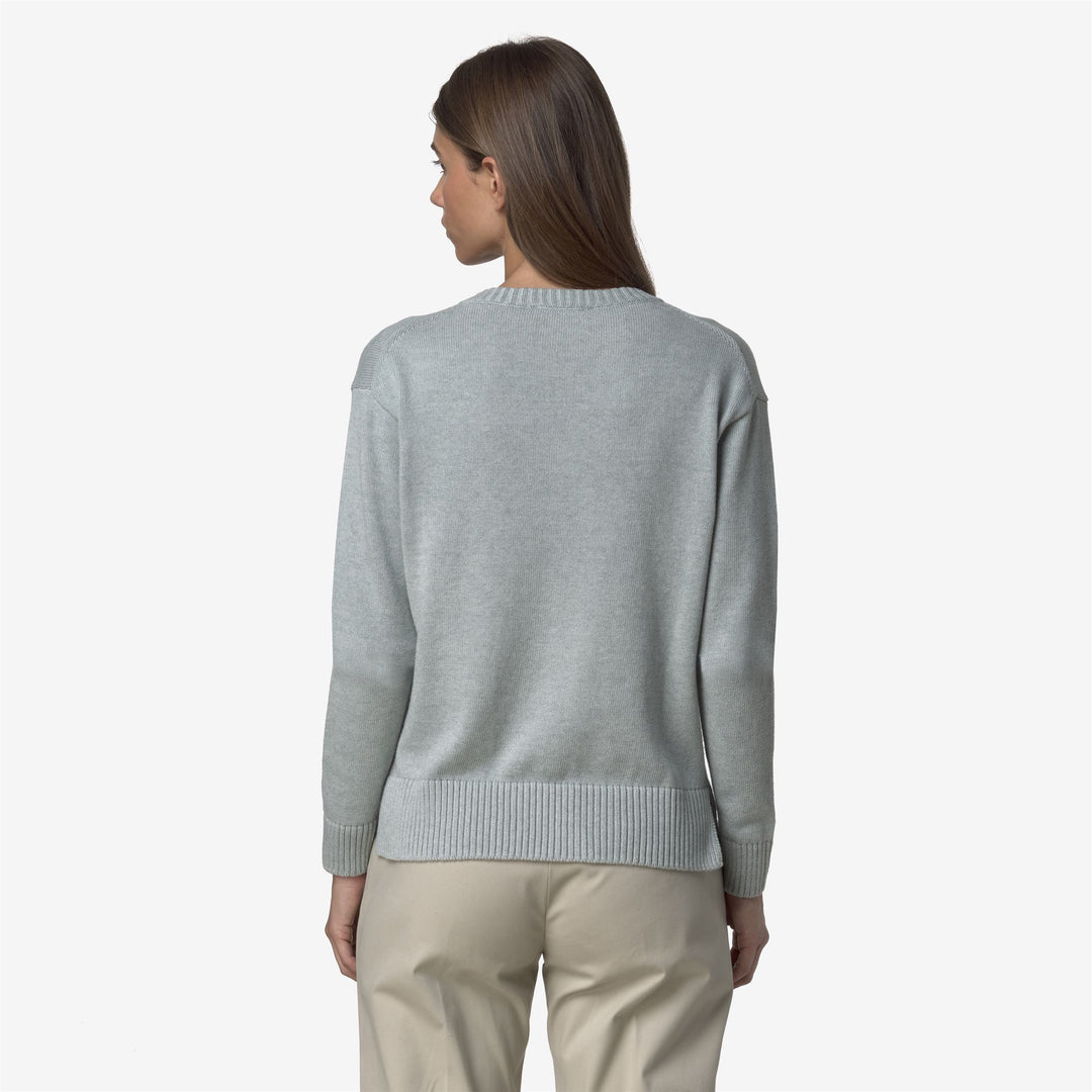 Maglione grigio da donna in cotone e cashmere con scollo a V main