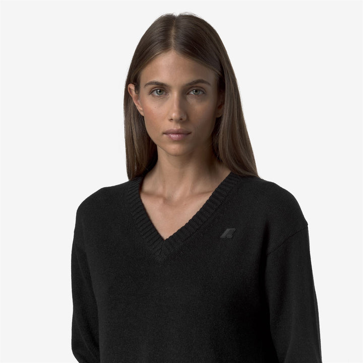 Maglione pullover in cotone e cashmere con scollo a V da donna nero 2