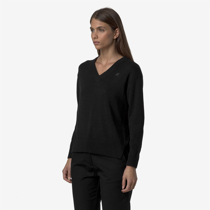 Maglione pullover in cotone e cashmere con scollo a V da donna nero 4