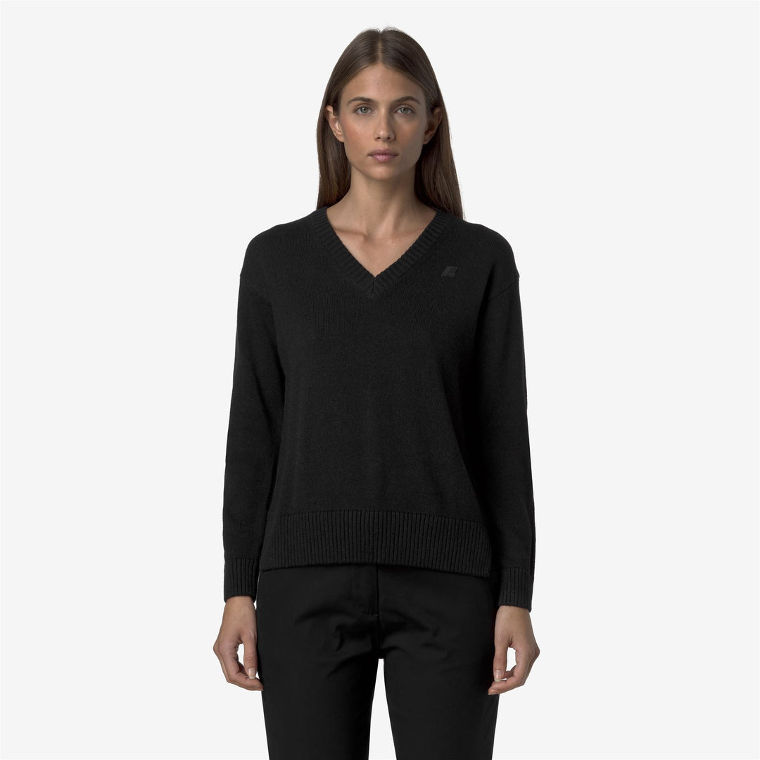 Maglione pullover in cotone e cashmere con scollo a V da donna nero main