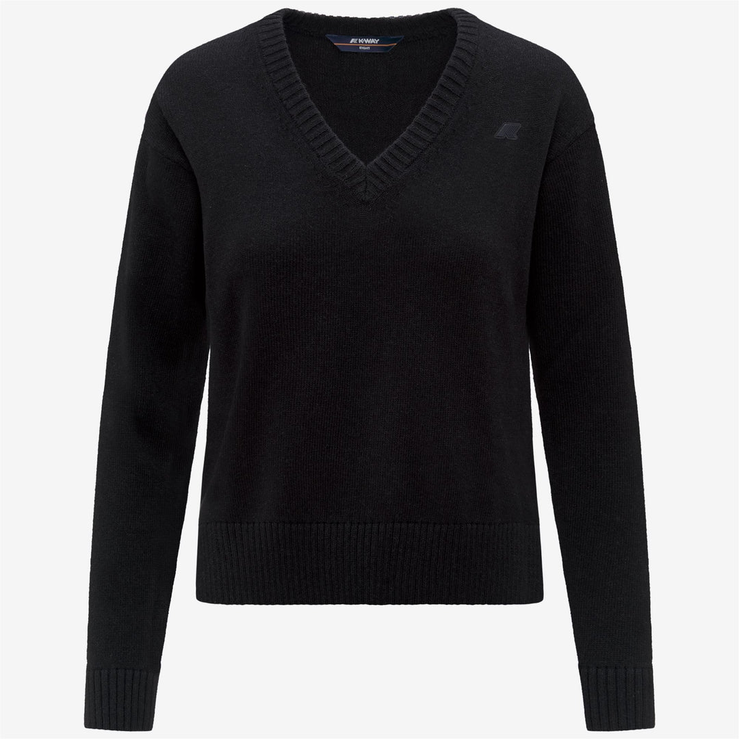 Maglione pullover in cotone e cashmere con scollo a V da donna nero 01
