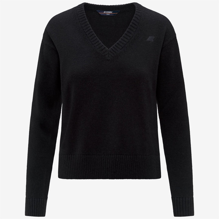 Maglione pullover in cotone e cashmere con scollo a V da donna nero 1