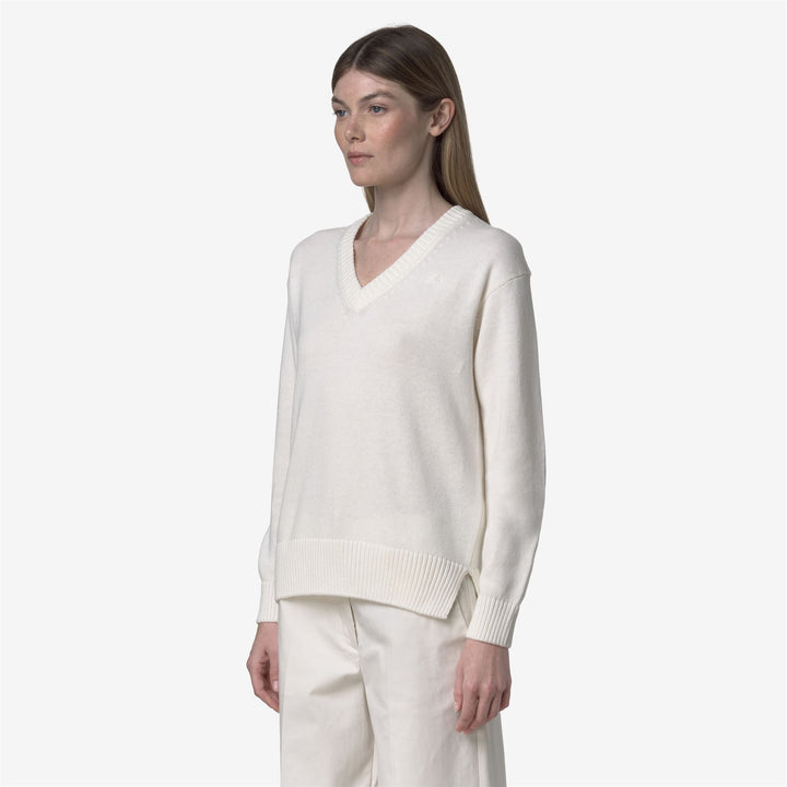 Maglione bianco da donna in cotone e cashmere con scollo a V 4